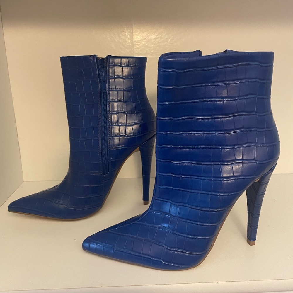 Faux Croc Leather Stiletto Booties
